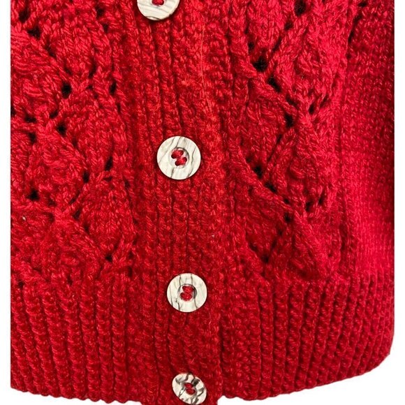 Vintage 90s Red Knit Sailor Style Sweater Vest Soft Pointelle V-Neck Cozy Layer - Picture 4 of 6